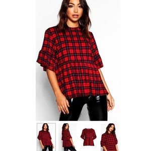 🆕 Boohoo Tartan Smock Top